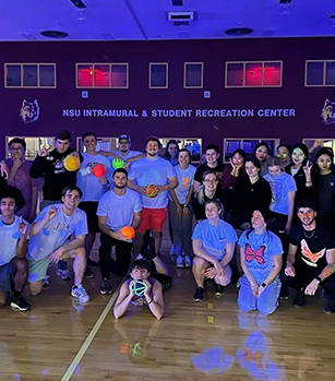 Group of students at Glow Bowling