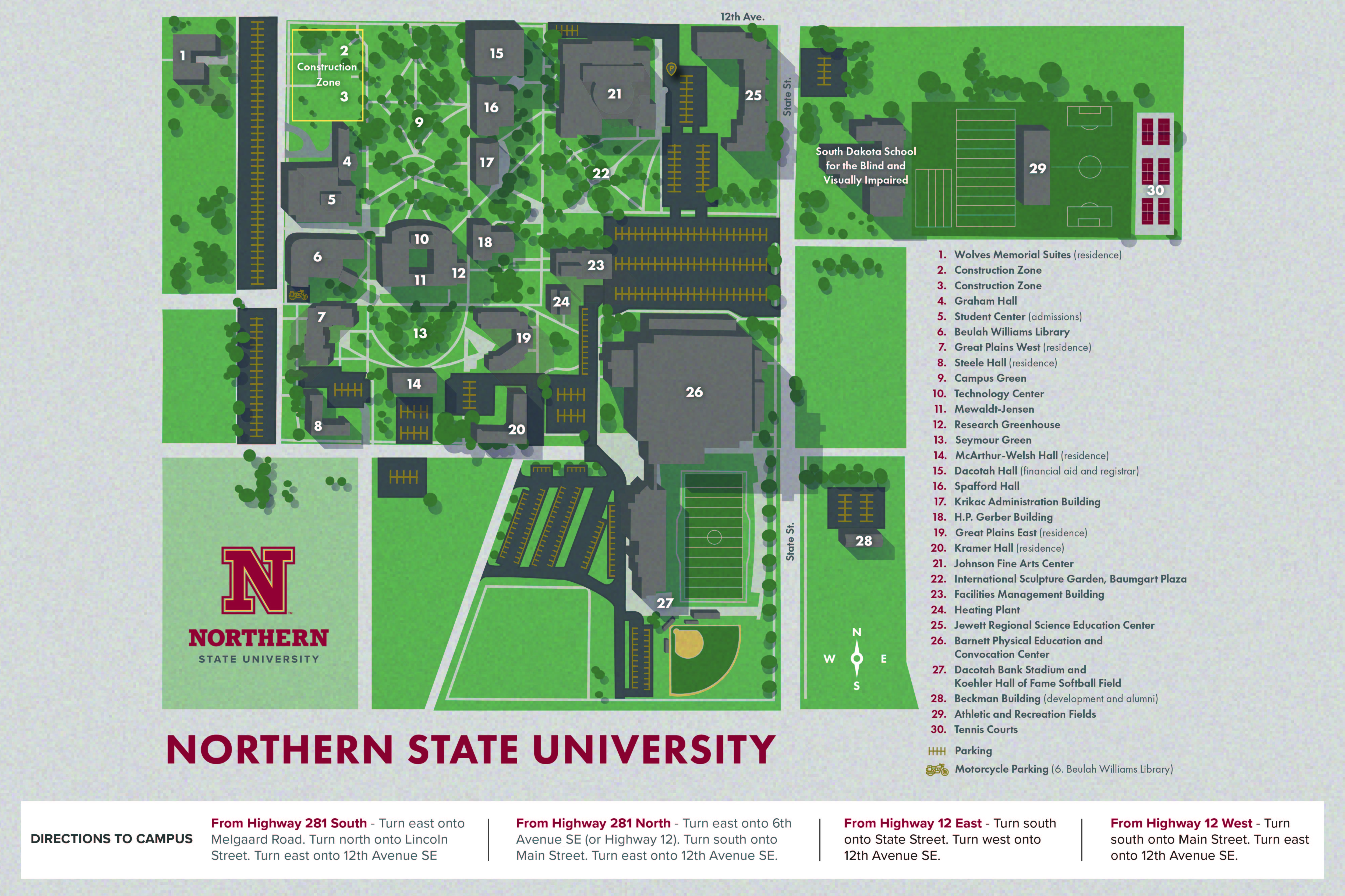 Image of NSU campus and parking locations