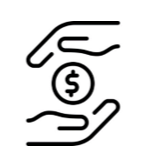 a 2D icon of a coin between two hands