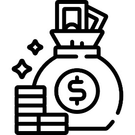 a 2D icon of a bag filled with money