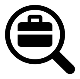 a 2D icon of a briefcase in a magnifying glass