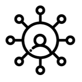 a 2D icon of a person in a network bubble