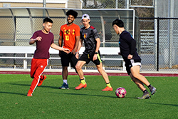 Exchange students play soccer