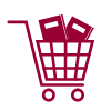 maroon shopping cart with books