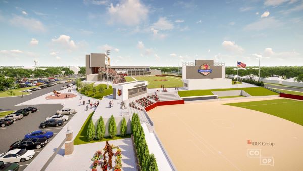 Architect's color rendering of Dacotah Stadium on a sunny day in summer