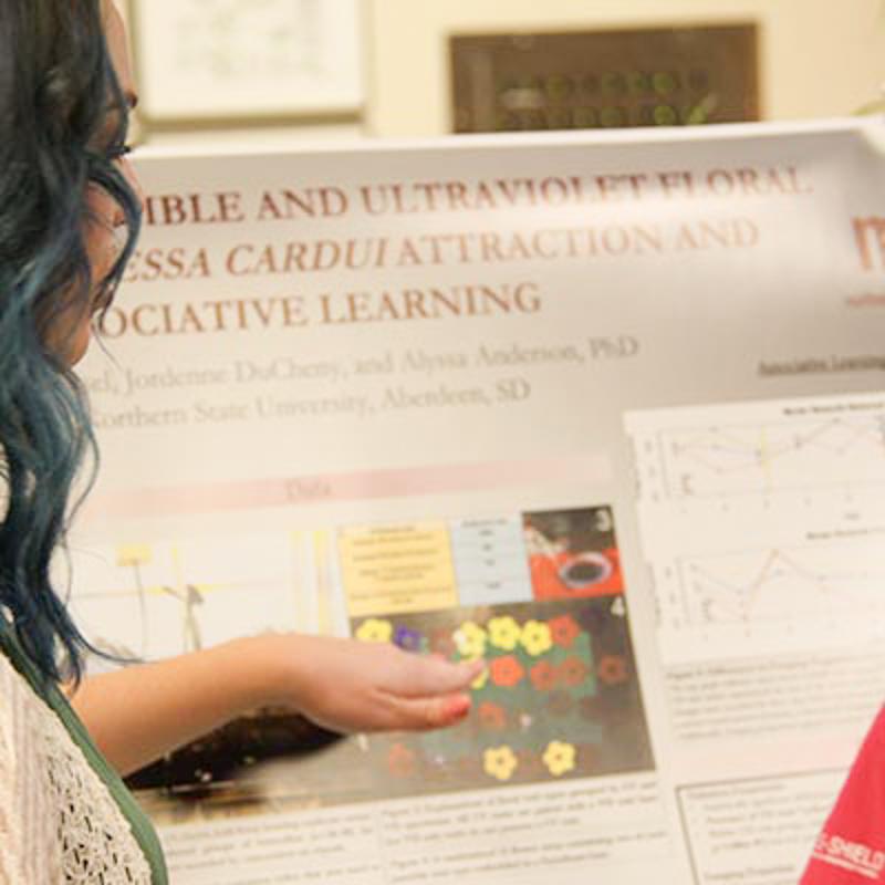 People examine a research poster