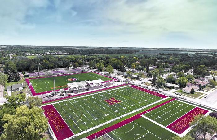 Aerial view of football practice field and soccer field
