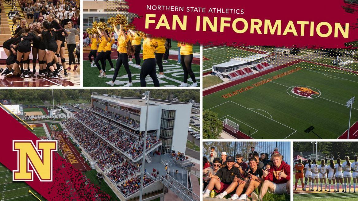 Fan information graphic with collage of NSU athletic photos
