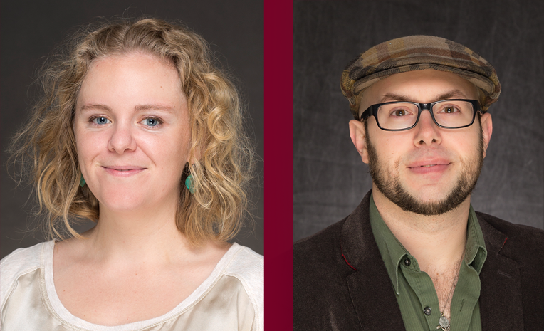 Headshot of female professor next to headshot of male professor