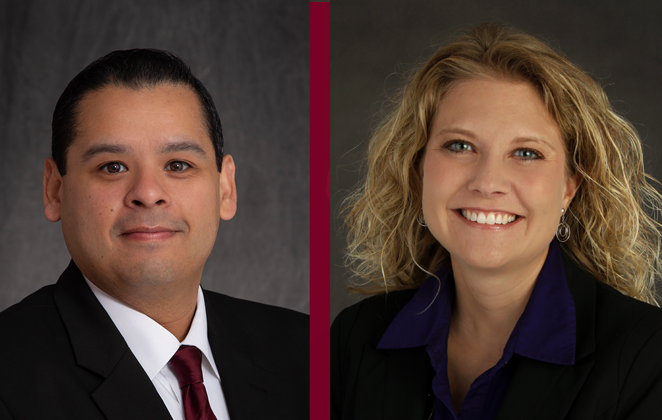 Headshot of male professor next to headshot of female professor