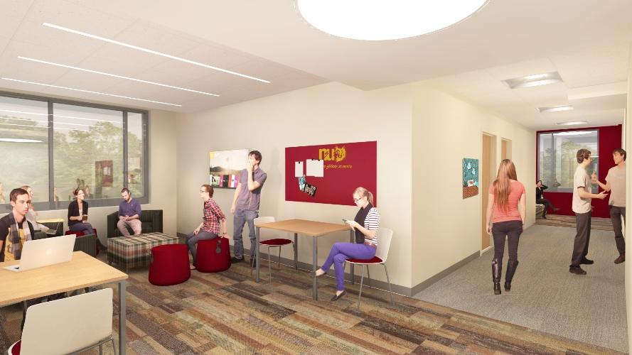 Rendering of students in pod lounge