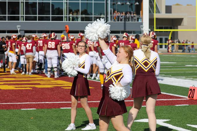Wolves cheerleaders on the field