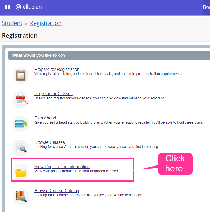Student Registration information