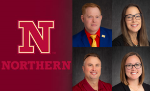 Portraits of NSU faculty with Northern logo