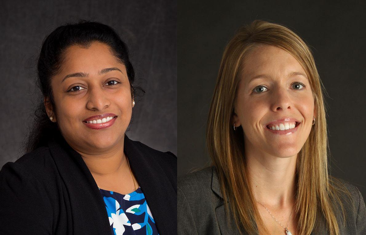 Portraits of 2023 NSU Outstanding Faculty Drs. Shalini Mathew and Hannah Walters