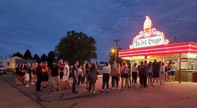 Photo of a line of NSU students outside of Twist Cone
