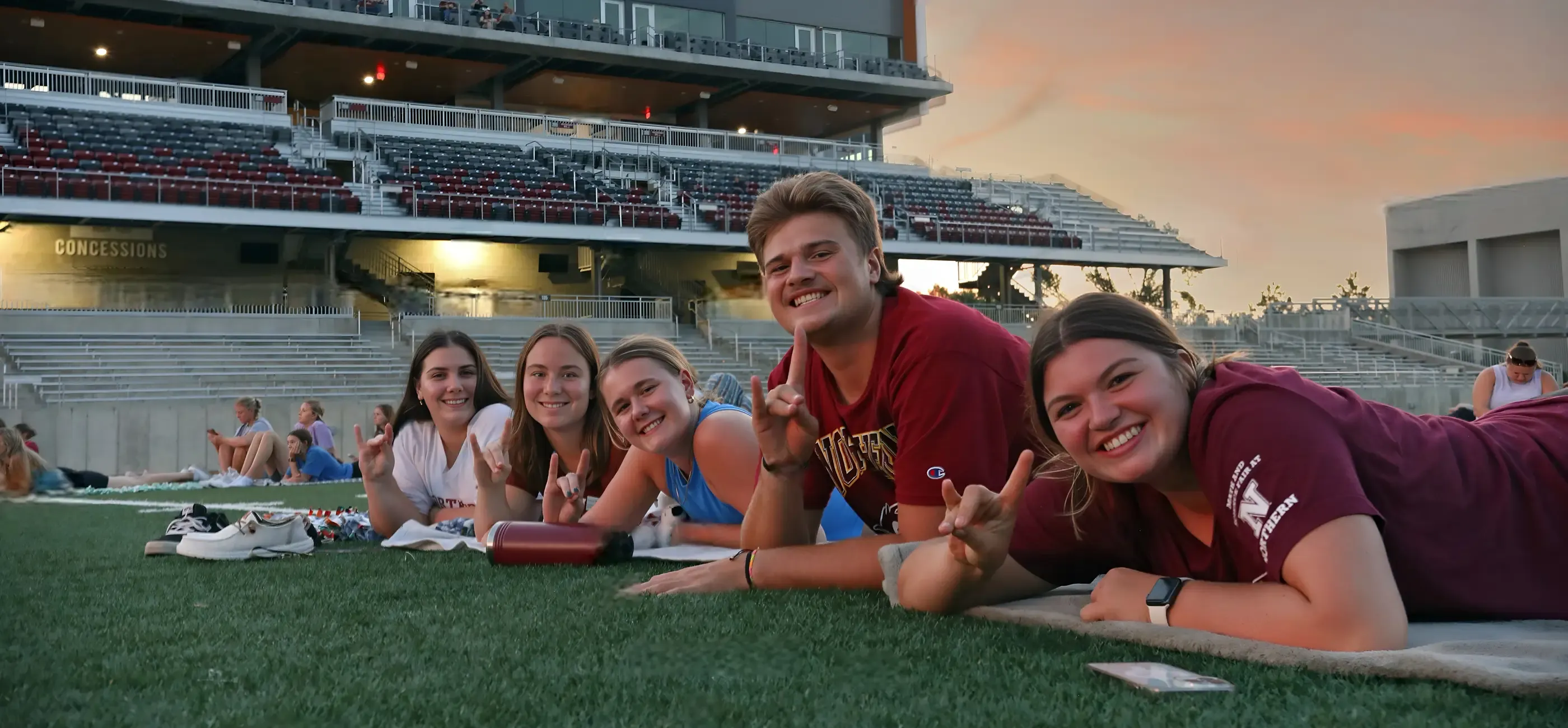 Students on a football field