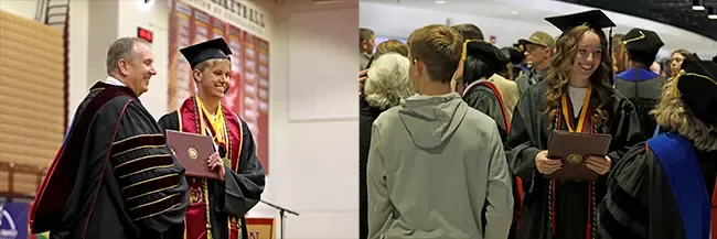 Jacob Angerhofer (left) and Stella Meier (right) at their respective commencement ceremonies.