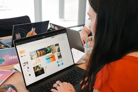 Student working on a laptop