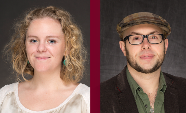 Headshot of female professor next to headshot of male professor