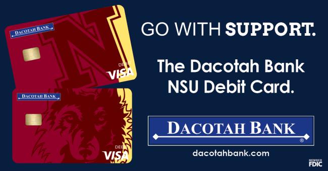 Graphic of new Dacotah Bank NSU debit cards: Go with support; the Dacotah Bank NSU Debit Card
