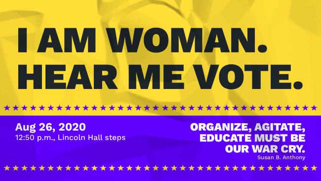 Graphic with information about women's suffrage event at NSU 