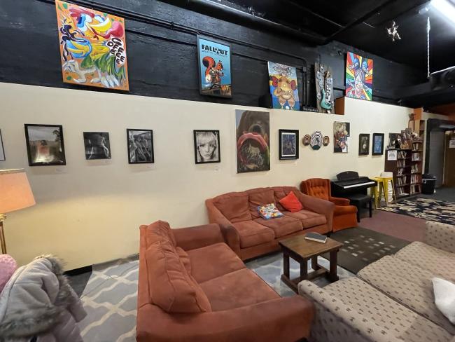 Red Rooster Coffee House with NSU student art hanging on the walls