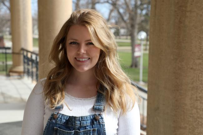 NSU's Grace Kramer pictured on the steps of Graham Hall