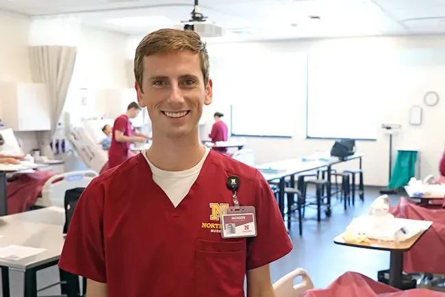 Jackson Harrison stands in the skills clinic at Northern State University.